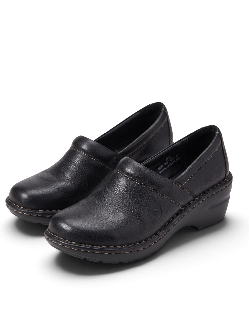 Born Peggy Black Leather Slip On Black Clogs Size 8 W31433 Boho Walking Shoes